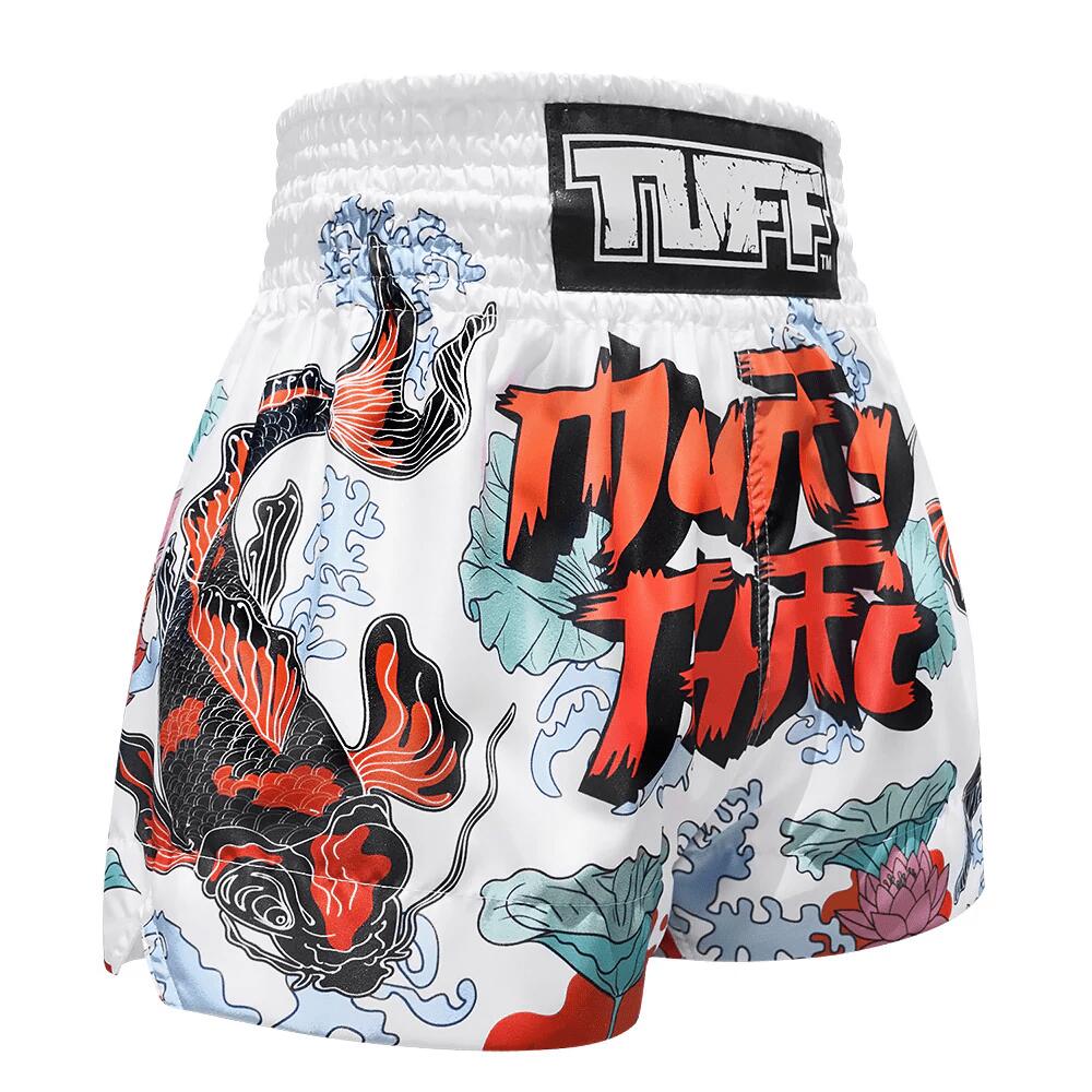 Spodenki treningowe TUFF White Japanese Koi Fish With Muay Thai Text 2/6
