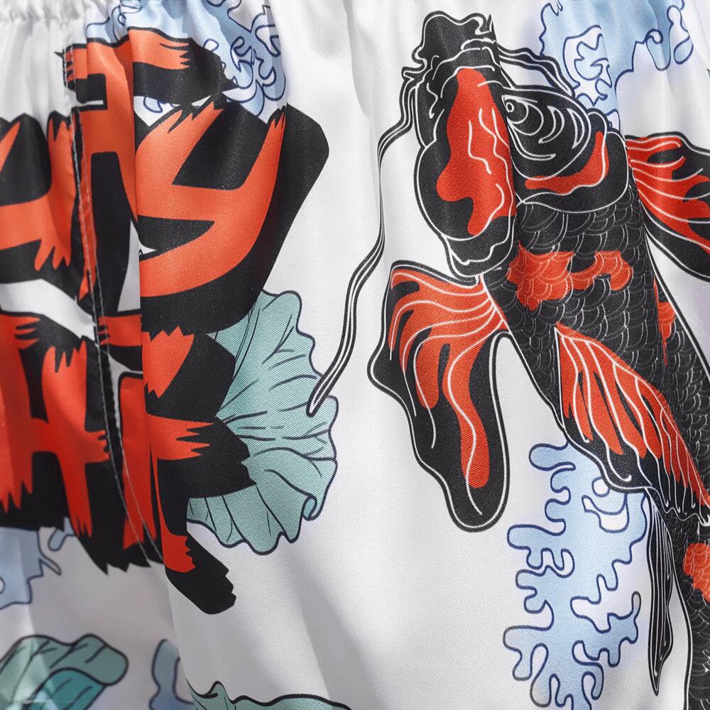 Spodenki treningowe TUFF White Japanese Koi Fish With Muay Thai Text 5/6