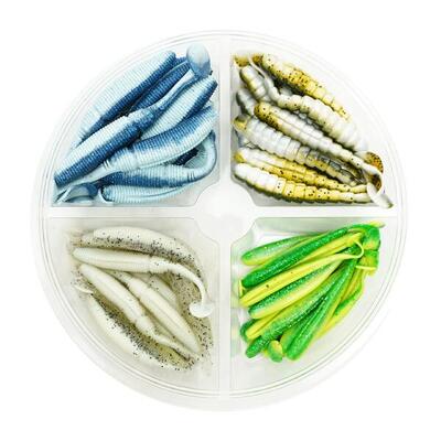 Softbait set zeebaars 400g 7-12cm in 4-vaks doos