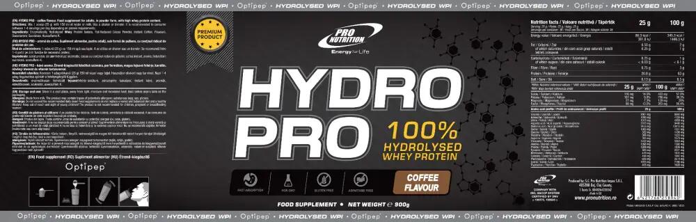 Hydro Pro - zer hidrolizat +86% proteine, Cafea, 900g 5/5