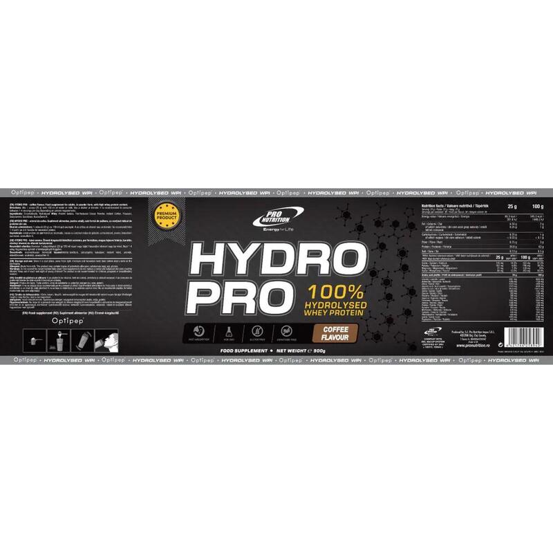 Hydro Pro - zer hidrolizat +86% proteine, Cafea, 900g