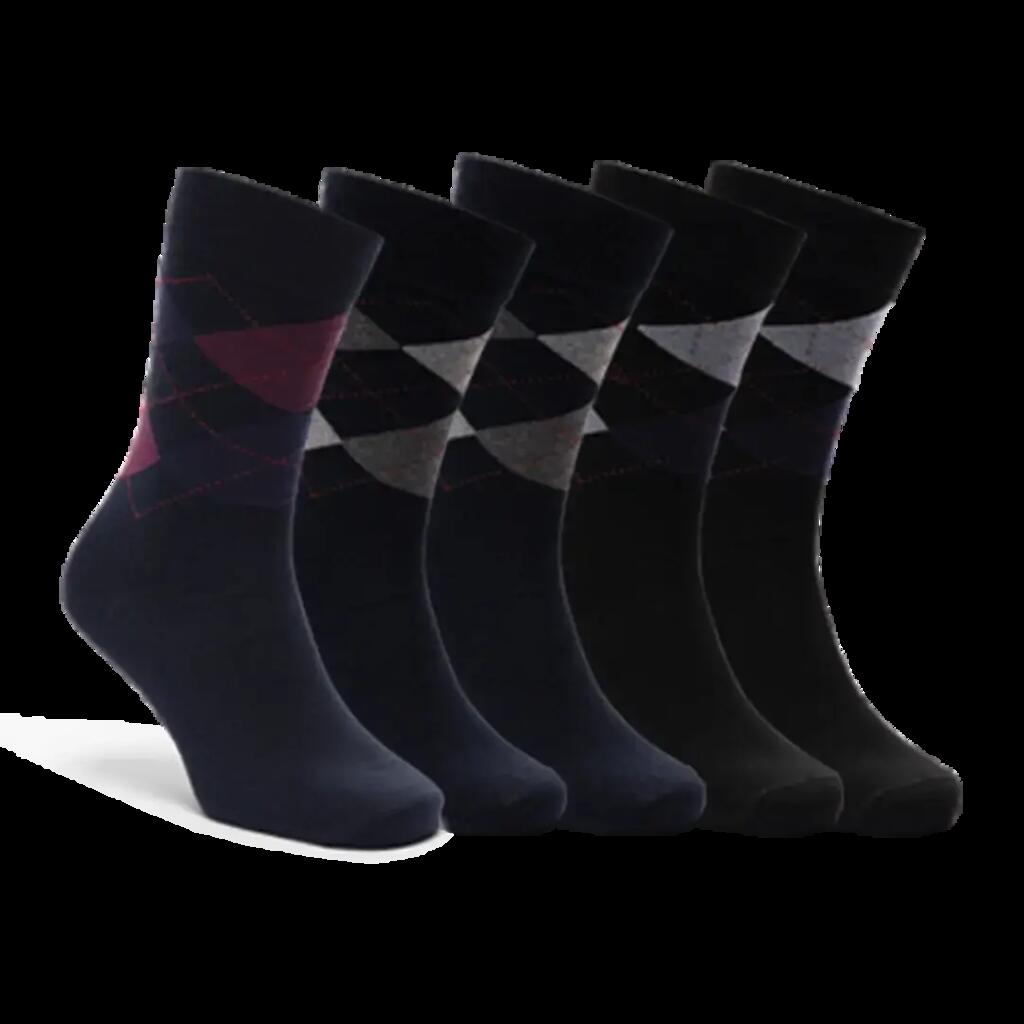 Trespass Paden Men's 5-Pack Argyle Cotton-Blend Mid-Calf Socks Navy/Black