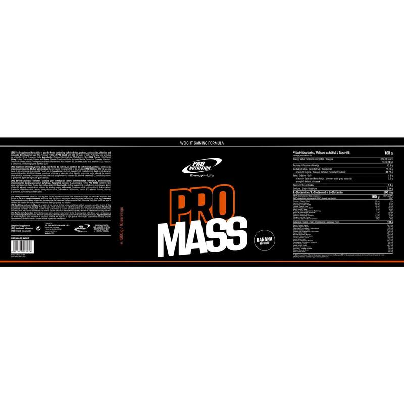 Gainer pentru creștere în greutate și masă musculară, Pro Mass, Banana, 1600g