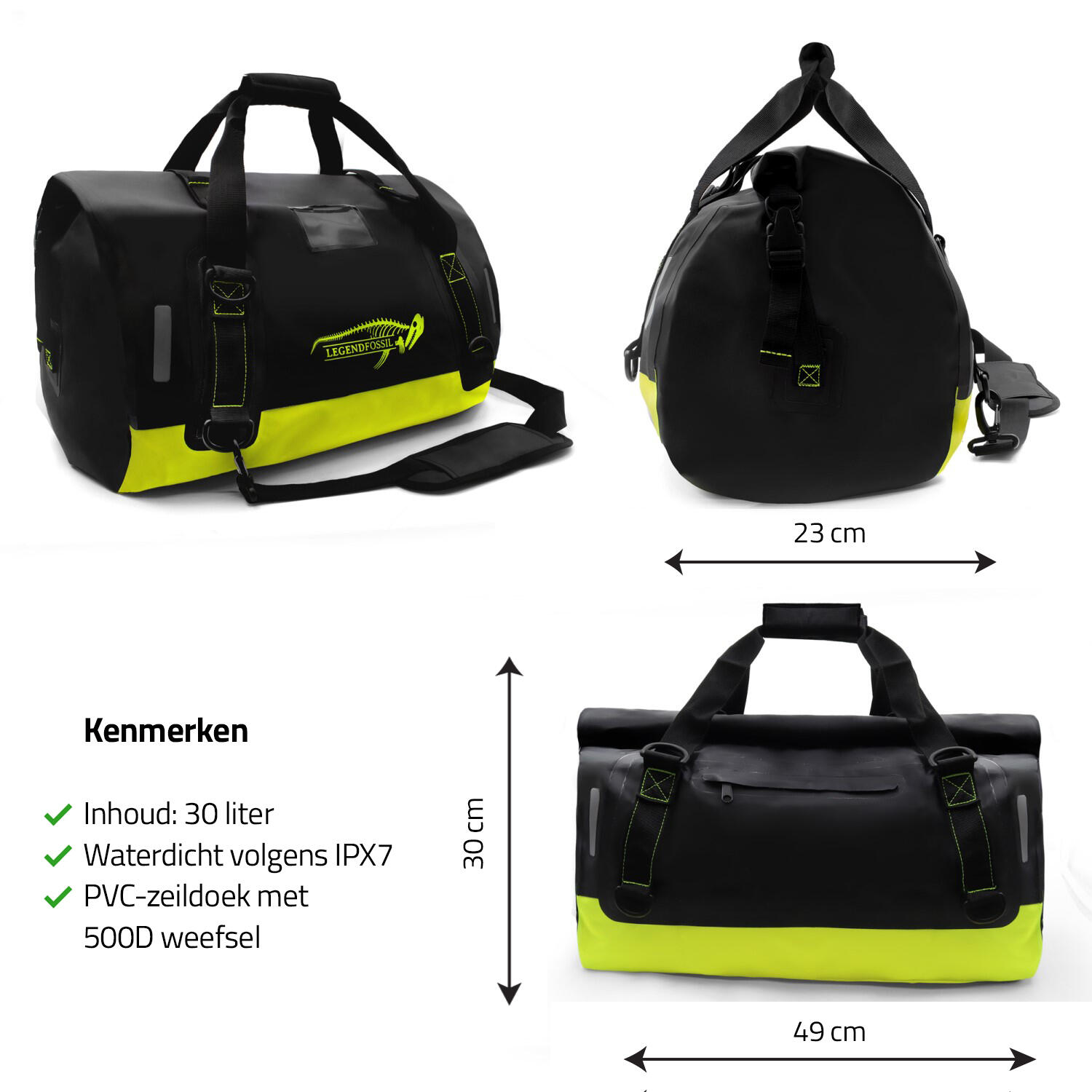 Sac duffel étanche Sjømat 30L PVC noir jaune 5/5