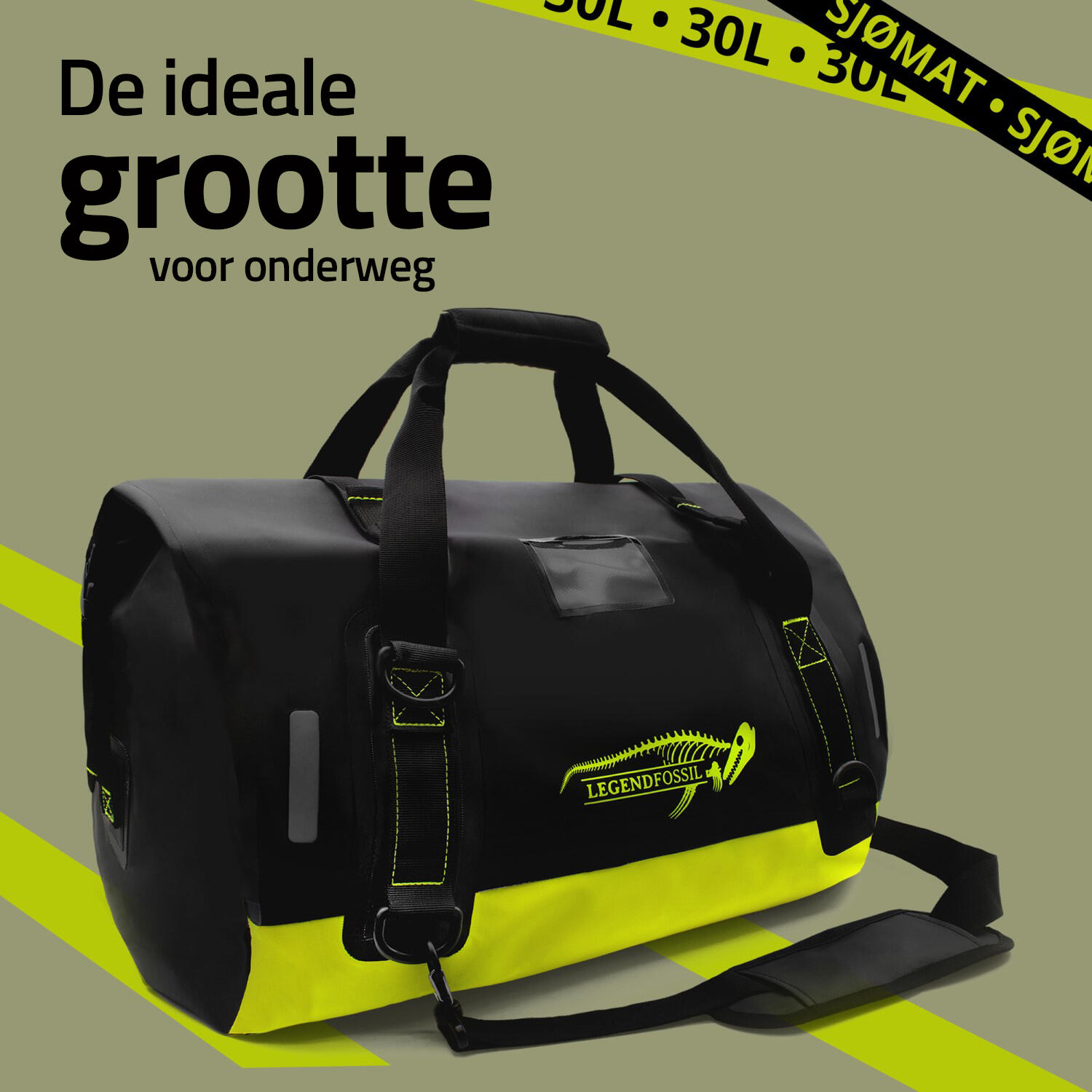 Sac duffel étanche Sjømat 30L PVC noir jaune 4/5