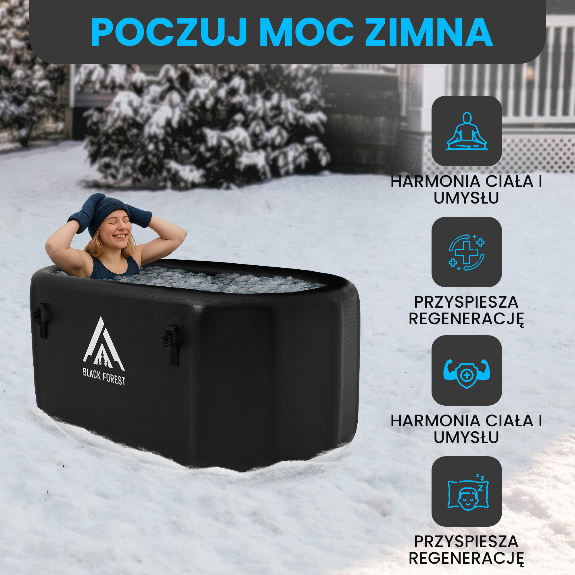 Dmuchana wanna lodowa do morsowania i regeneracji 160x85x65cm czarna 2/7