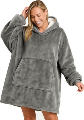Hoodie deken – snuggle fleece – grijs