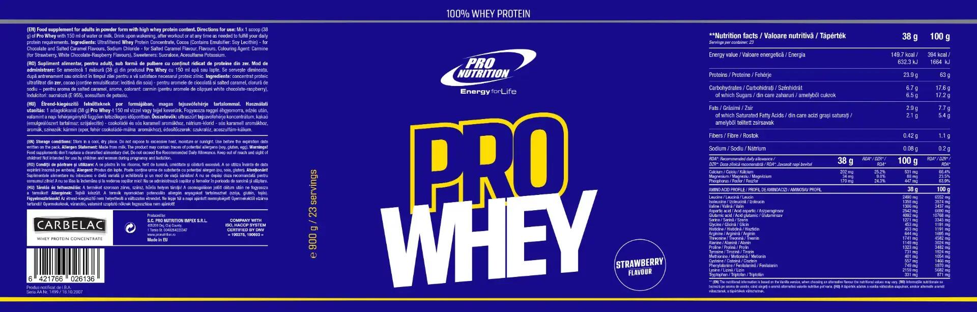 Concentrat proteic din zer, Pro Whey, Căpșuni , 900g 4/4