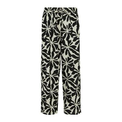 Dames elbrie abstract bloemen broek (wit/zwart)