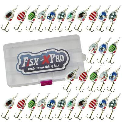 Spinner set 31-delig met tacklebox voor forel, baars en snoek