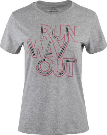 Damen Baumwoll-T-Shirt Athl. dpt mit 'Run Way Out' Print, Grau
