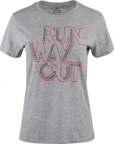 Damen Baumwoll-T-Shirt Athl. dpt mit 'Run Way Out' Print, Grau