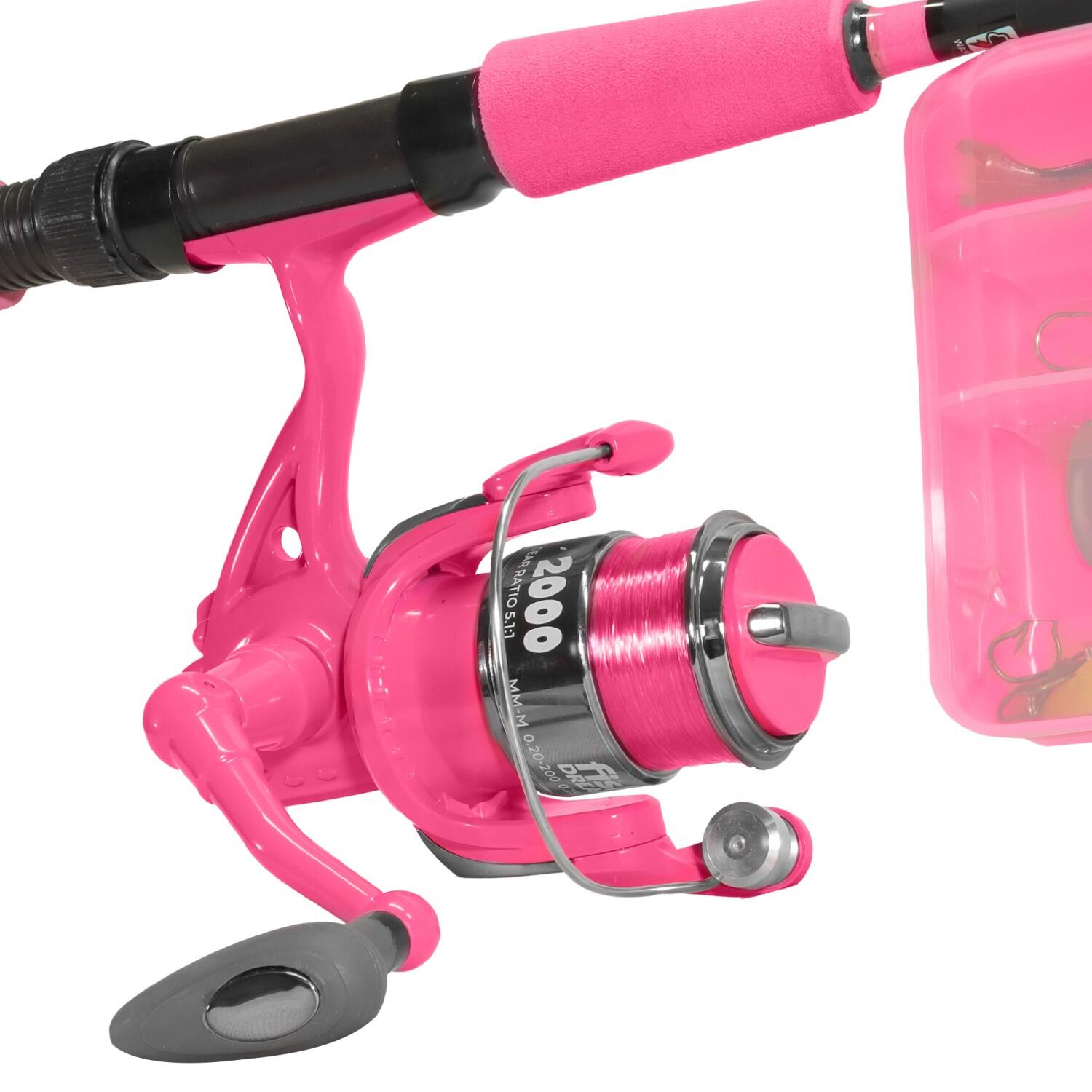 Spinnruten Set Komplett Pink mit Leuchtrolle 2/7
