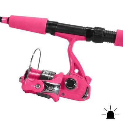 Spinnruten Set Komplett Pink mit Leuchtrolle 4/7