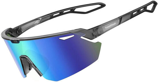Okulary rowerowe Okulary sportowe UV-400 Czarne z niebieskimi soczewkami