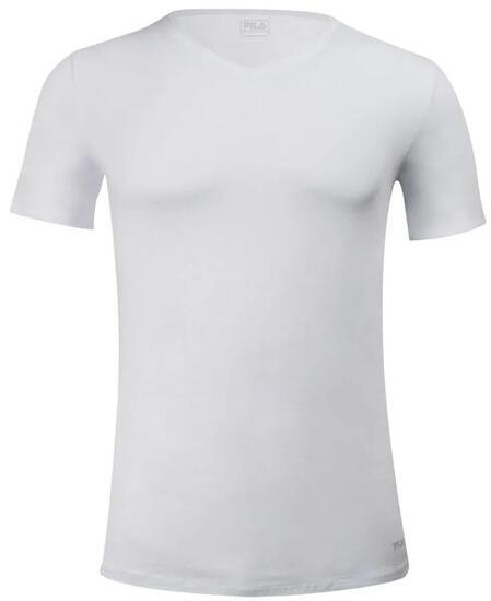 T-shirt homme Fila col V blanc 95% coton 5% élasthanne