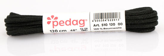 Pedag runde dünne Schnürsenkel 120 cm Schwarz 100% Baumwolle