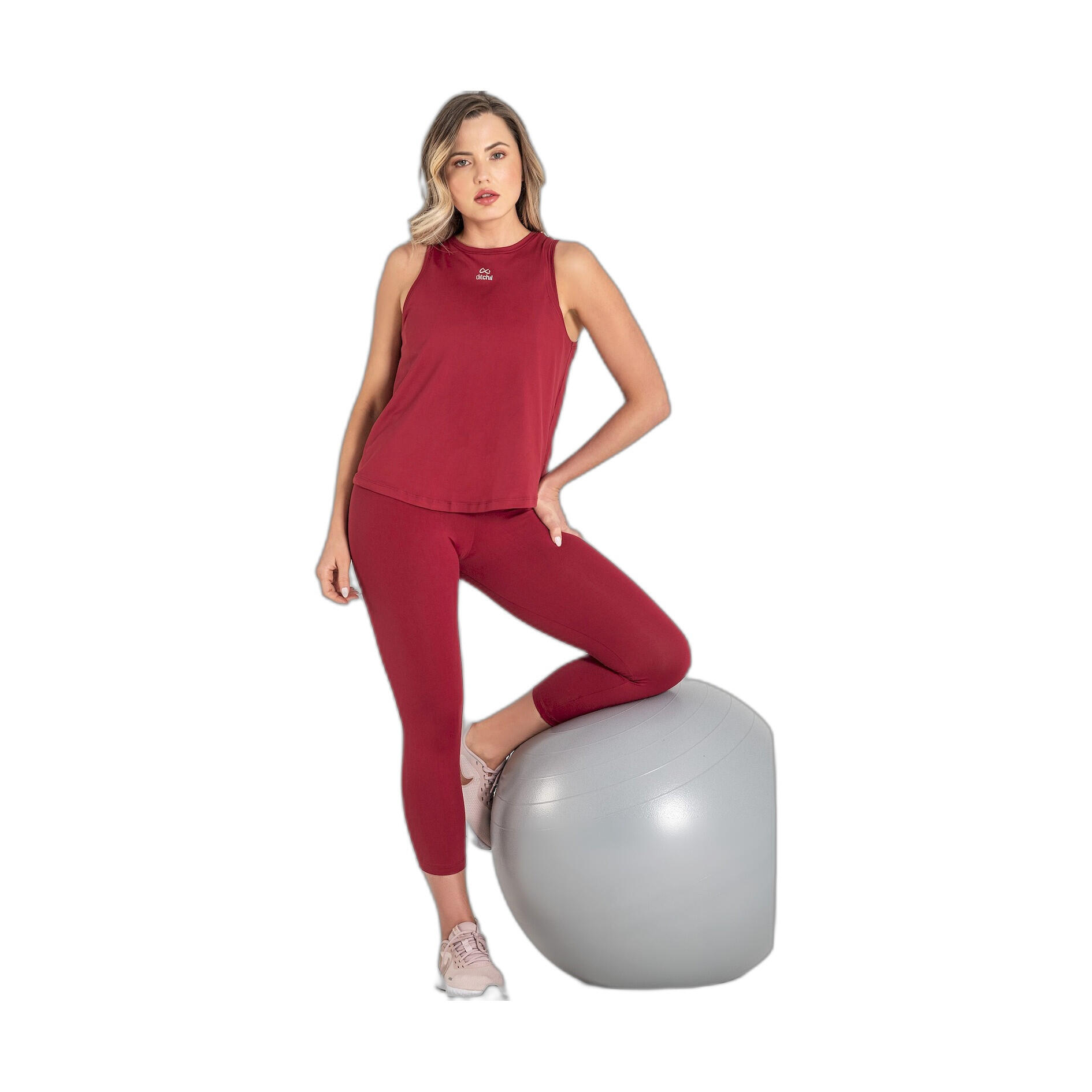 Leggings Fitness Mulher Ditchil Cropped Magny Grená 7/7