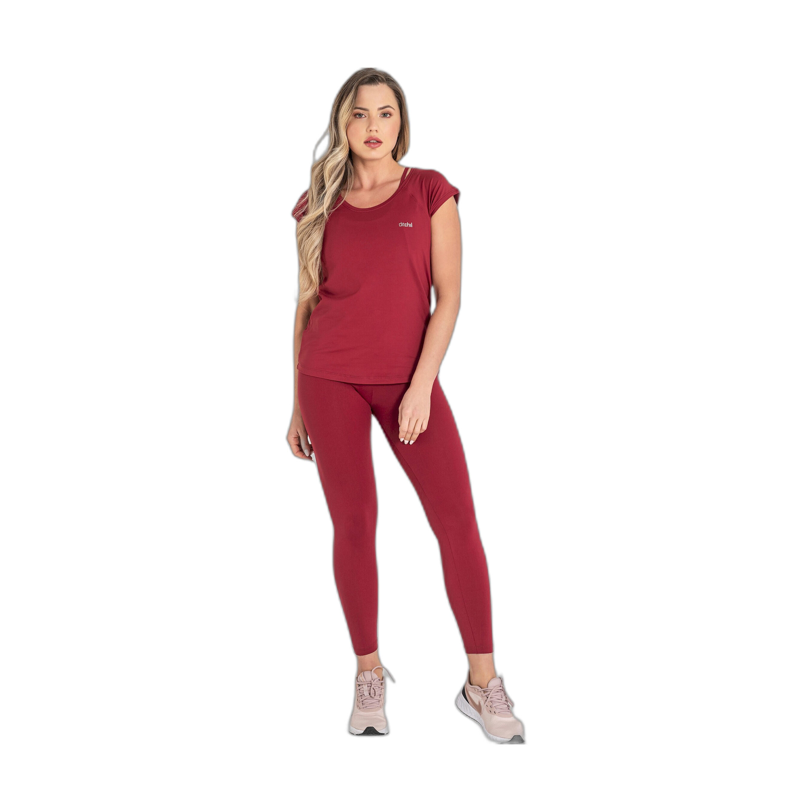 Leggings Fitness Mulher Ditchil Genuine Grená 5/7