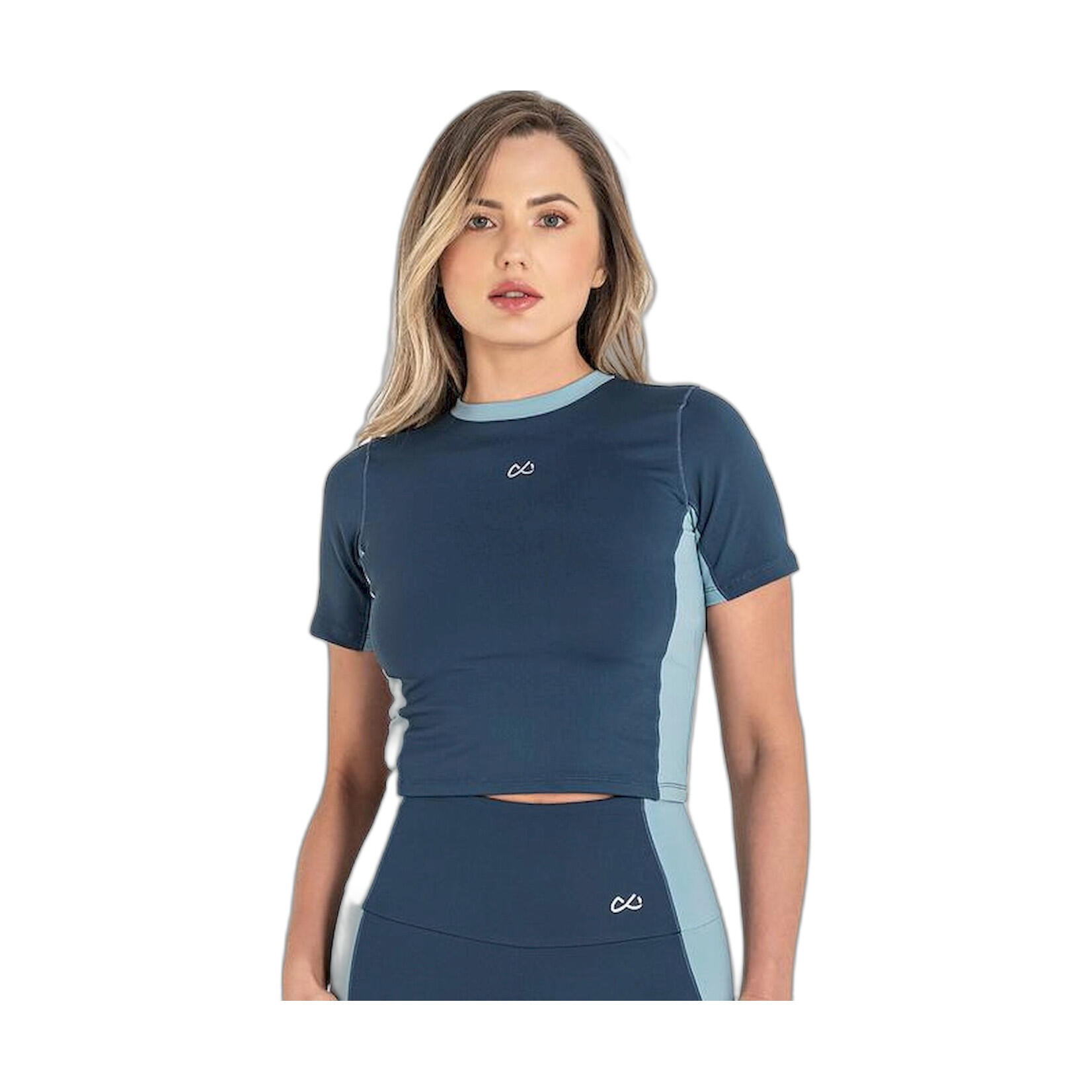 Camiseta Fitness Mujer Ditchil Cropped Bix Azul Oscuro 3/7