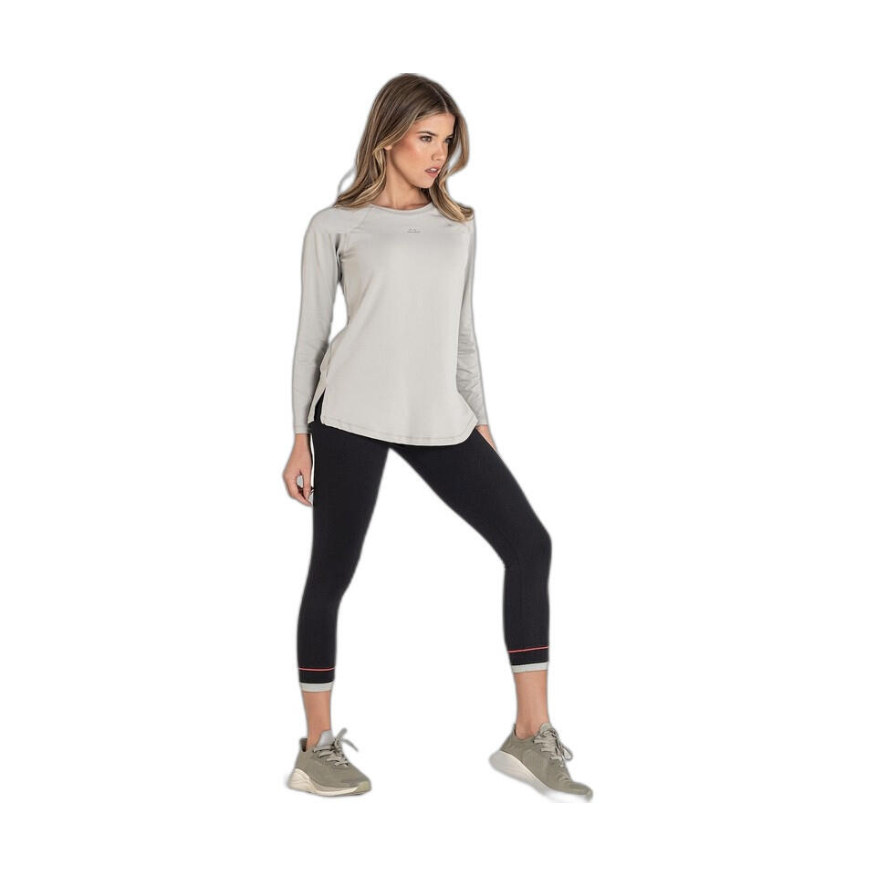 Camiseta Fitness Mujer Ditchil Long Sleeve Diva Gris Claro Manga Larga 3/7