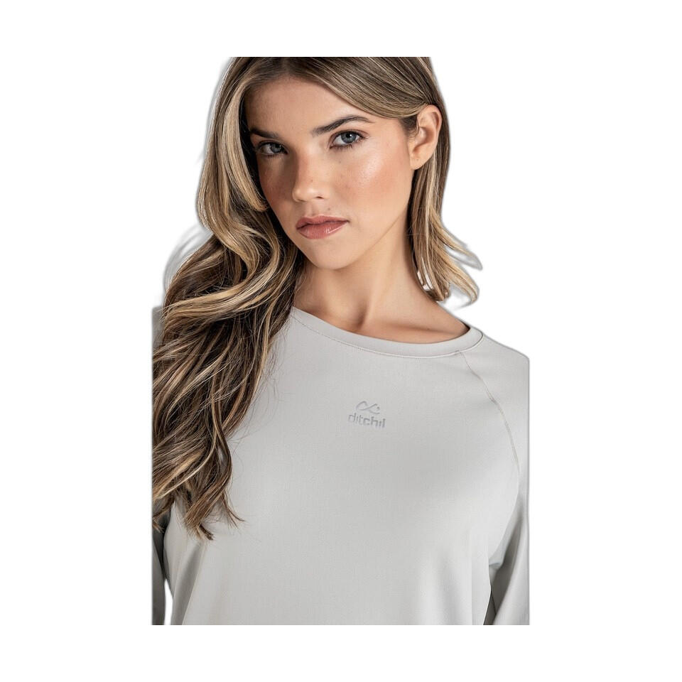 Camiseta Fitness Mujer Ditchil Long Sleeve Diva Gris Claro Manga Larga 6/7
