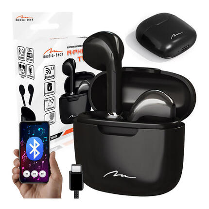 SŁUCHAWKI DOUSZNE TWS Media-Tech Bluetooth 5.3 z powerbankiem USB-C czarne