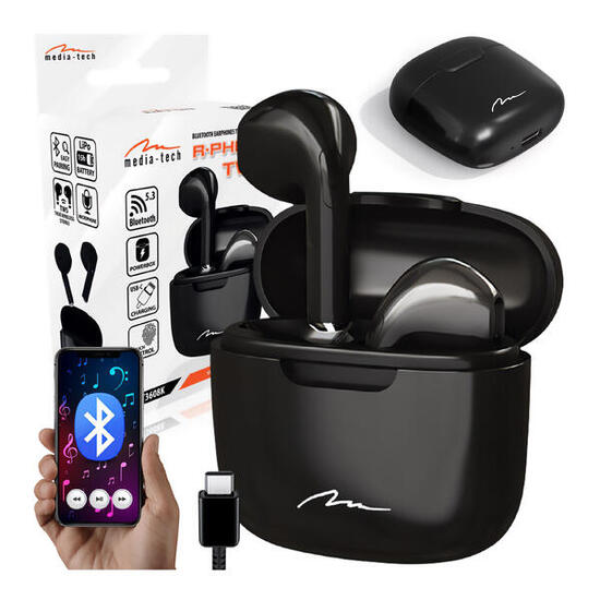 SŁUCHAWKI DOUSZNE TWS Media-Tech Bluetooth 5.3 z powerbankiem USB-C czarne