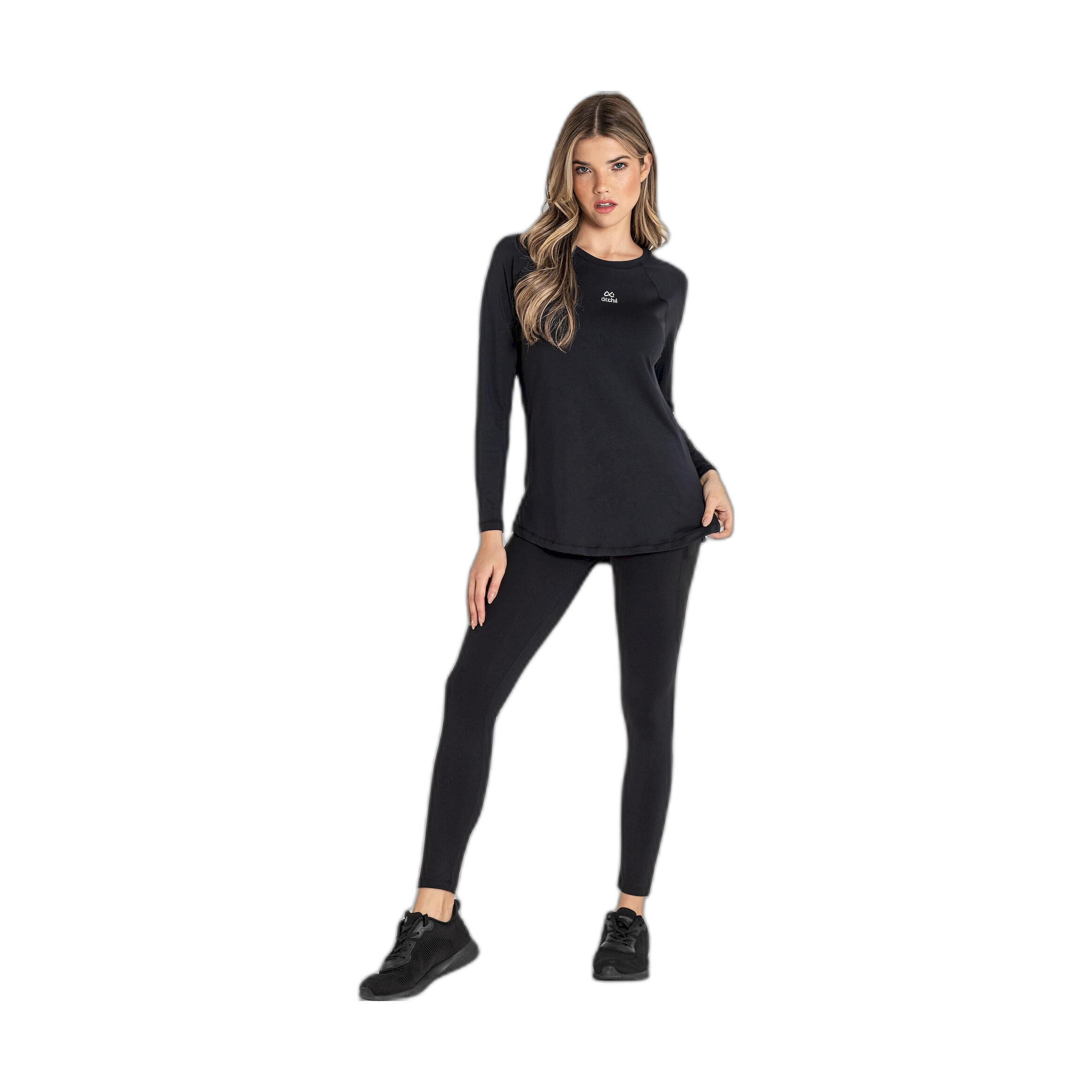 Camiseta Fitness Mujer Ditchil Long Sleeve Diva Negro Manga Larga 3/7