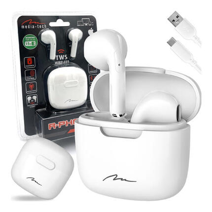 Słuchawki Douszne Bluetooth R-PHONES TWS MT3589W V2.0 białe z etui USB-C