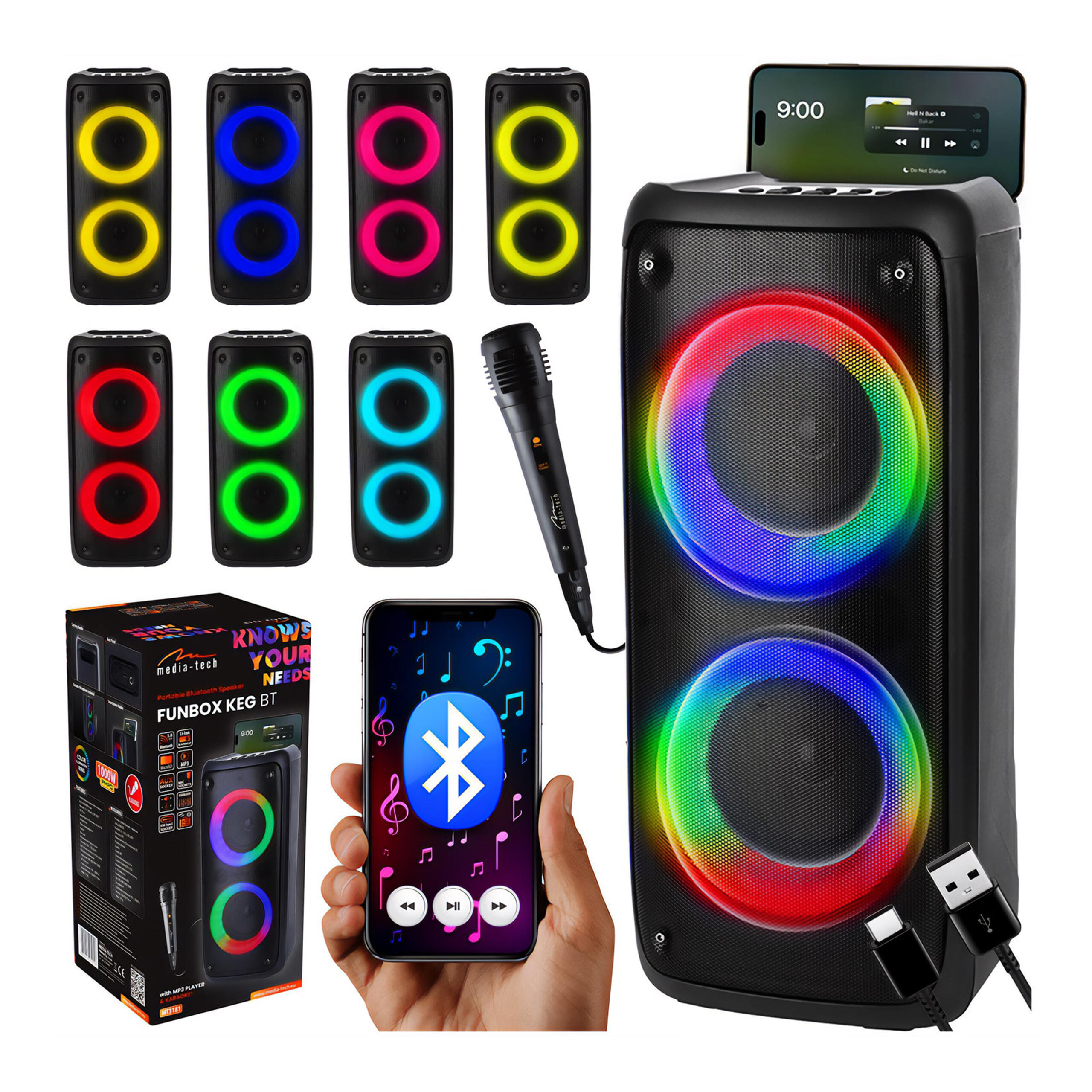 GŁOŚNIK FUNBOX BT Media-Tech Bluetooth 5.0 EDR karaoke TWS 40W mikrofon 1/4