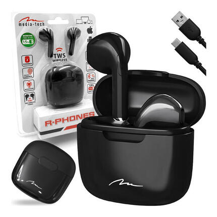 Słuchawki Douszne Bluetooth R-PHONES TWS MT3589K V2.0 czarne z etui USB-C