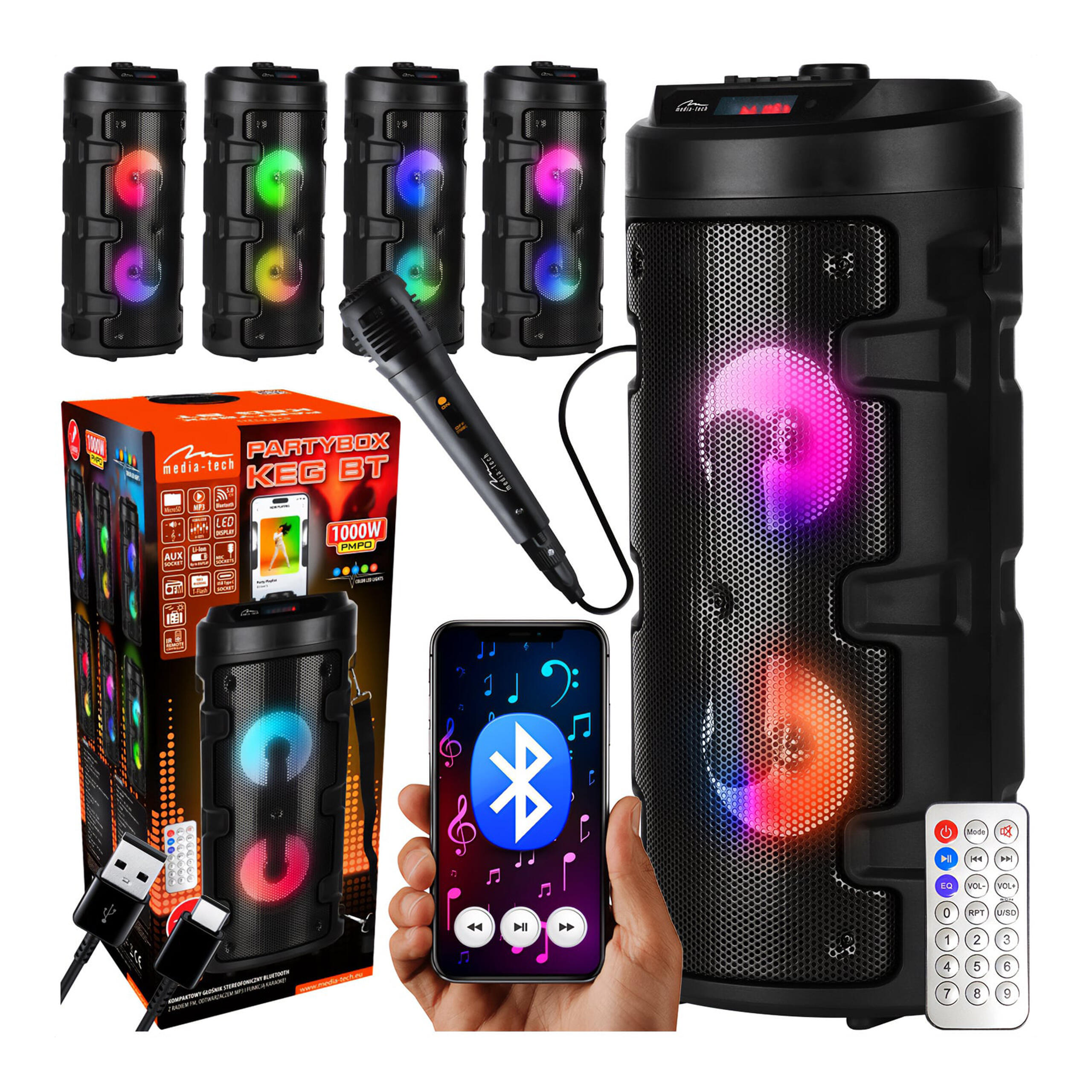 GŁOŚNIK KARAOKE Media-Tech Bluetooth 40W RMS LED podstawka pasek 1/4