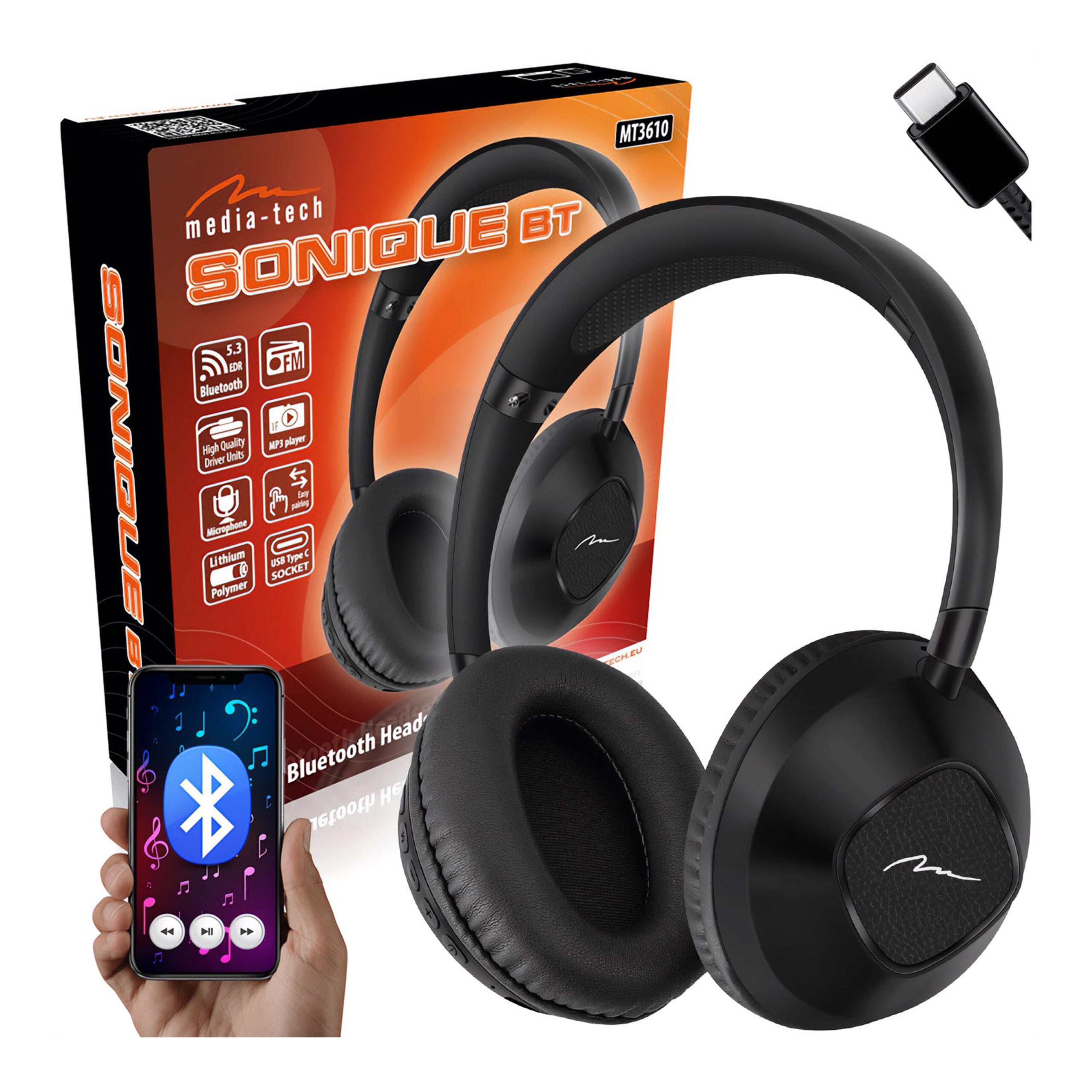 SŁUCHAWKI SONIQUE BT Media-Tech bezprzewodowe stereo FM MP3 8h mikrofon