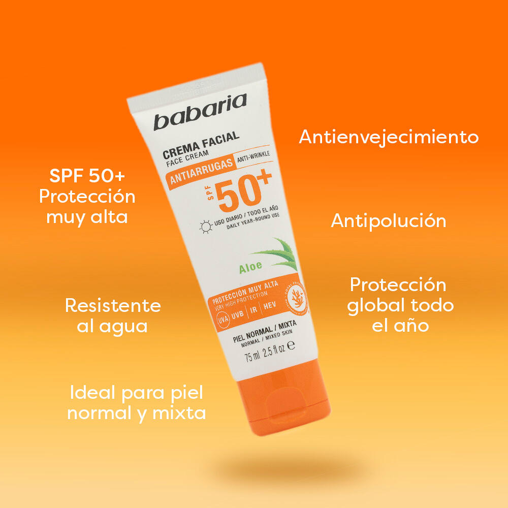 Babaria Protector Solar Facial SPF50+ Antiarrugas Aloe Vera 75 ml 5/7