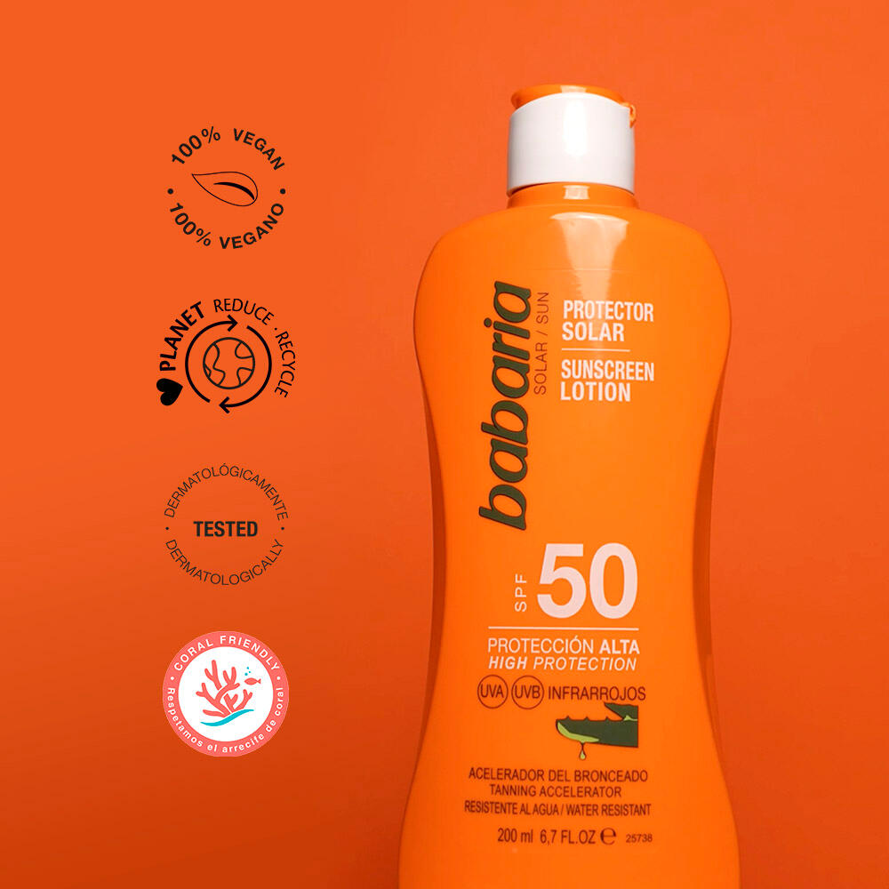 Babaria Leche Solar Aloe SPF50+ Hidratante Muy Resistente al Agua 7/7