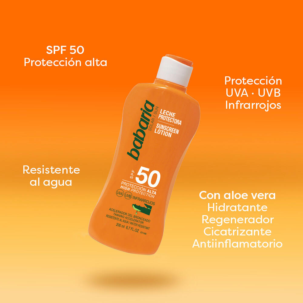 Babaria Leche Solar Aloe SPF50+ Hidratante Muy Resistente al Agua 5/7