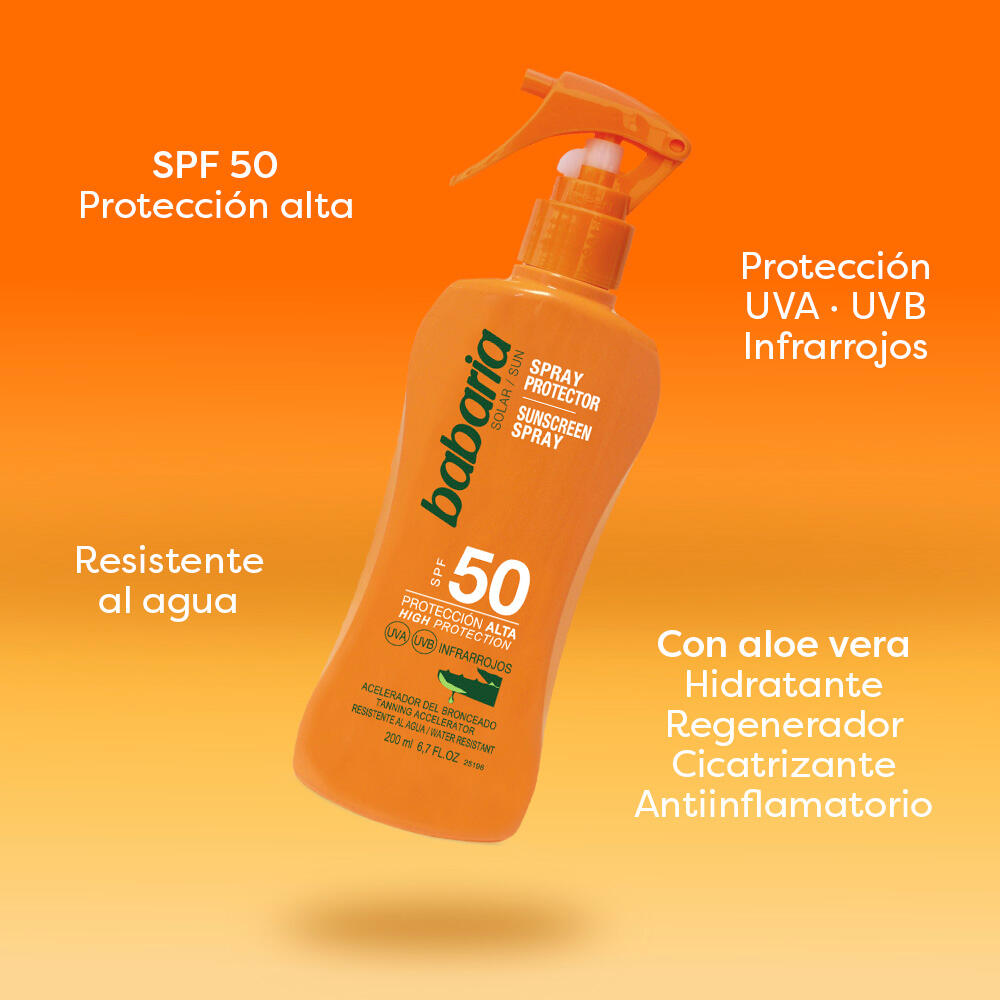Babaria Spray Solar Aloe SPF50 200 ml, resistente al agua 5/7