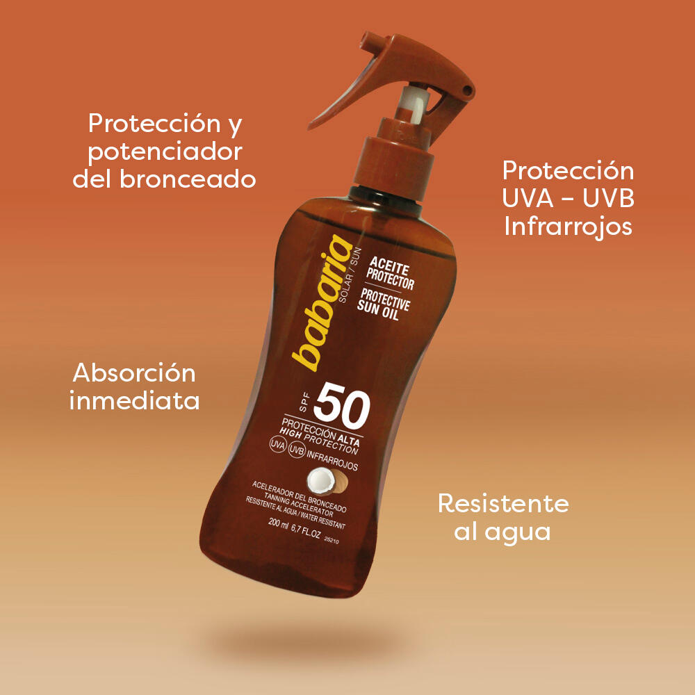 Babaria Spray Aceite Protector Solar Coco SPF50 - 200 ml 5/7
