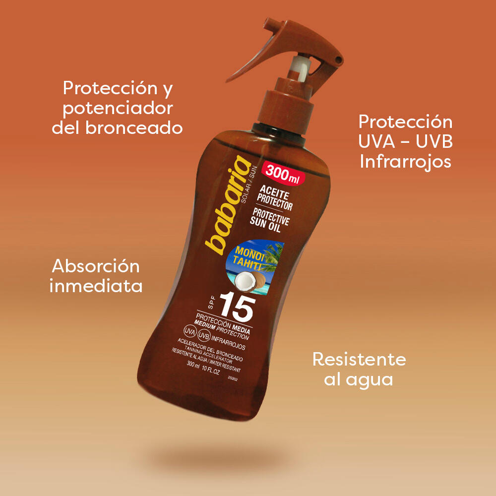 BABARIA Spray Aceite Solar Monoi de Tahiti SPF15 200 ml 4/7