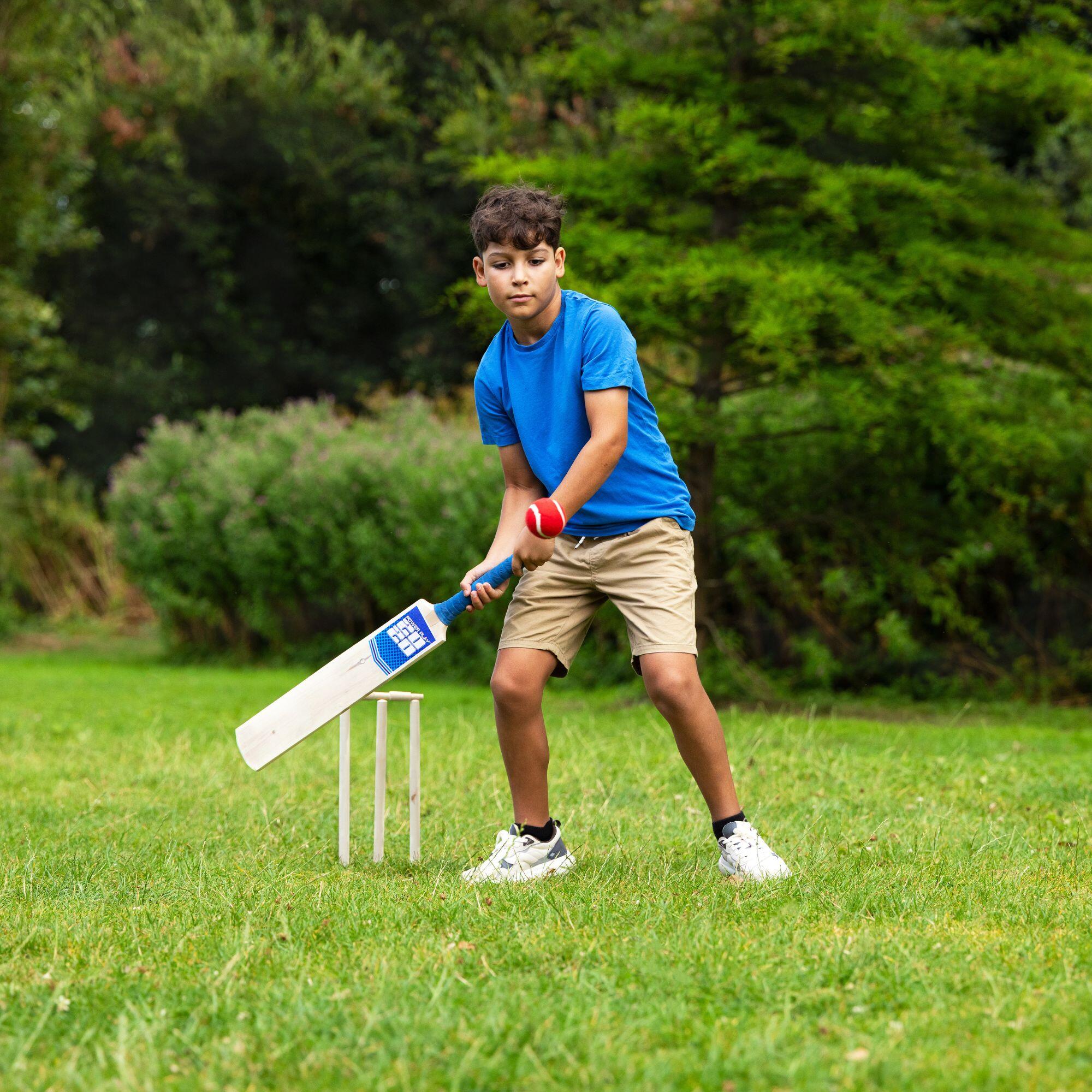 PowerPlay Deluxe Cricket Set with Bat, Ball, 4 Stumps, Bails and Bag, Blue 3/7