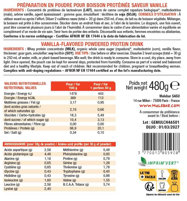 Boisson de recup Whey protéine Vanille 480g 6/6