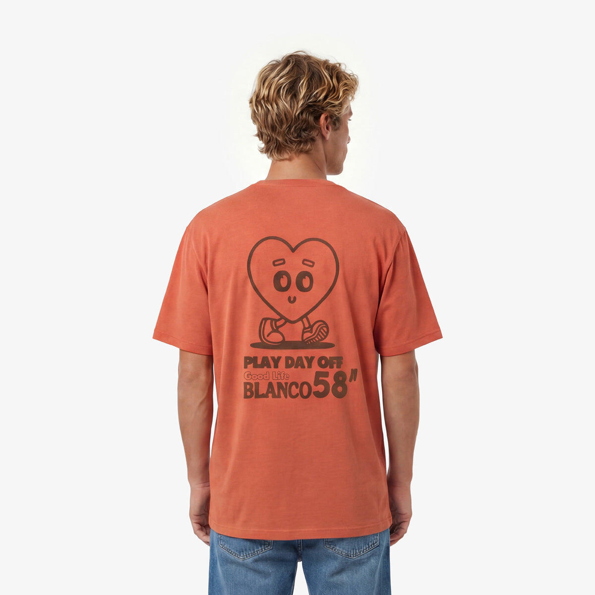 T-shirt girocollo in jersey di cotone stampato sul retro color arancione ruggine 2/6