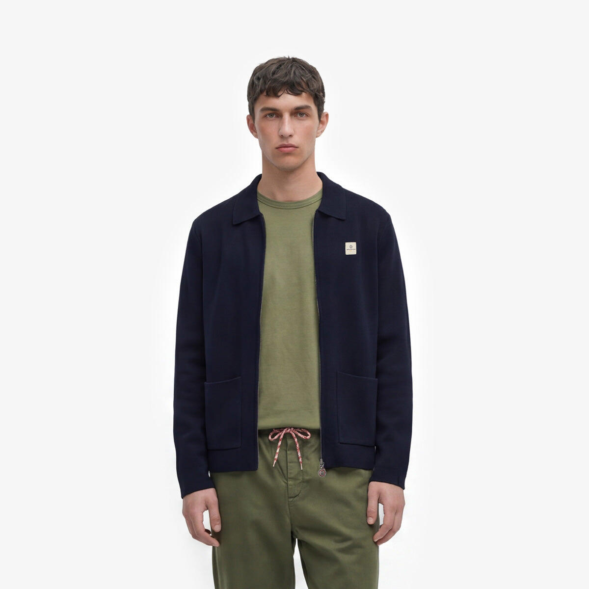 Langemouwen vest met ritssluiting van marineblauw Monza-katoen 2/6