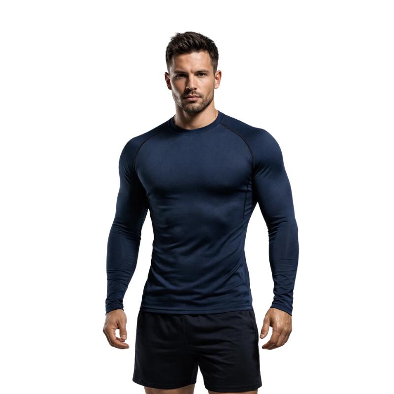Top Long Compression Dark Blue Sleeve Quick Dry for Men (Large)