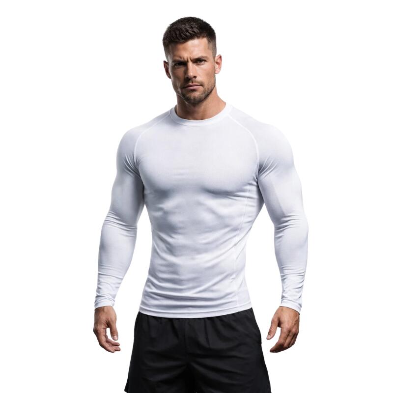 Top Long Compression White Sleeve Quick Dry for Men (Large)