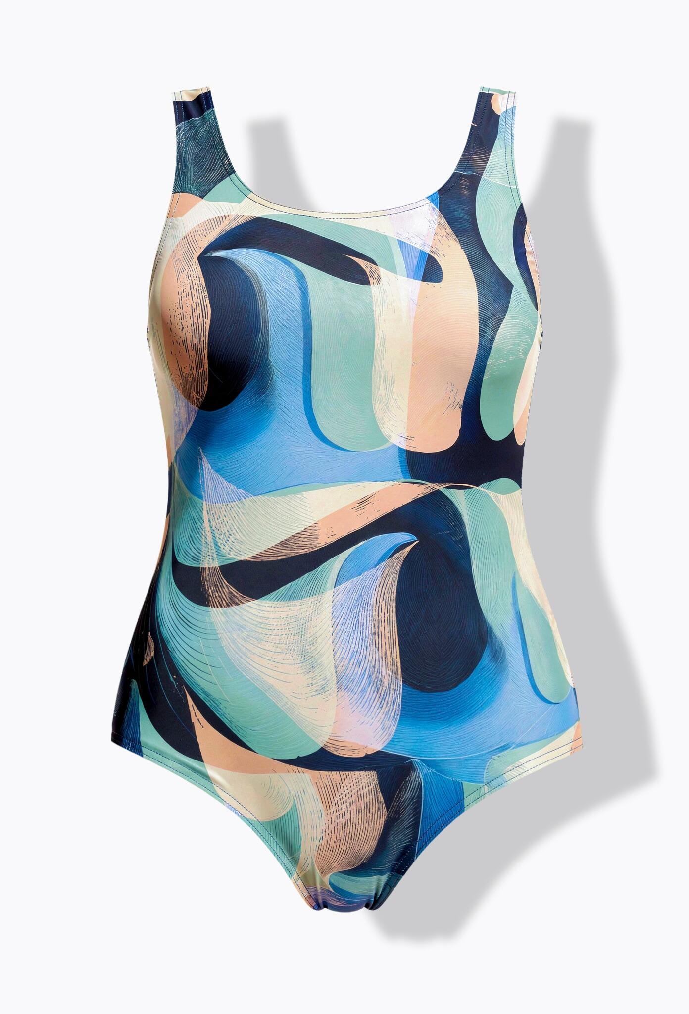 Dames Badpak abstracte print zonder zachte cups ronde hals 6/7