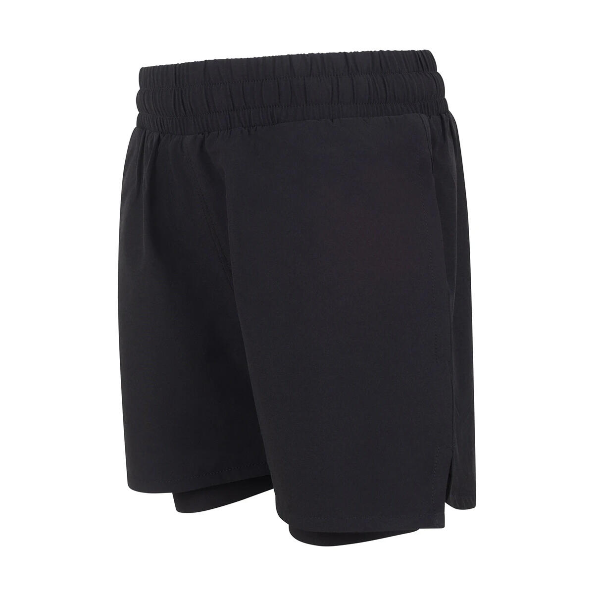Childrens/Kids Double Layer Sports Shorts (Black) 3/3