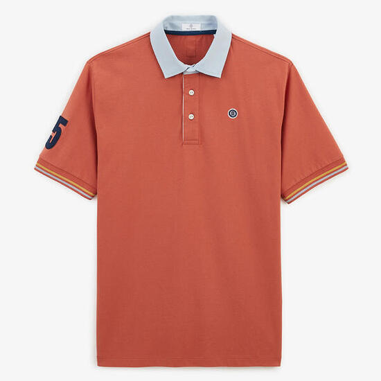 Polo manches courtes en jersey de coton 15 manche orange rouille