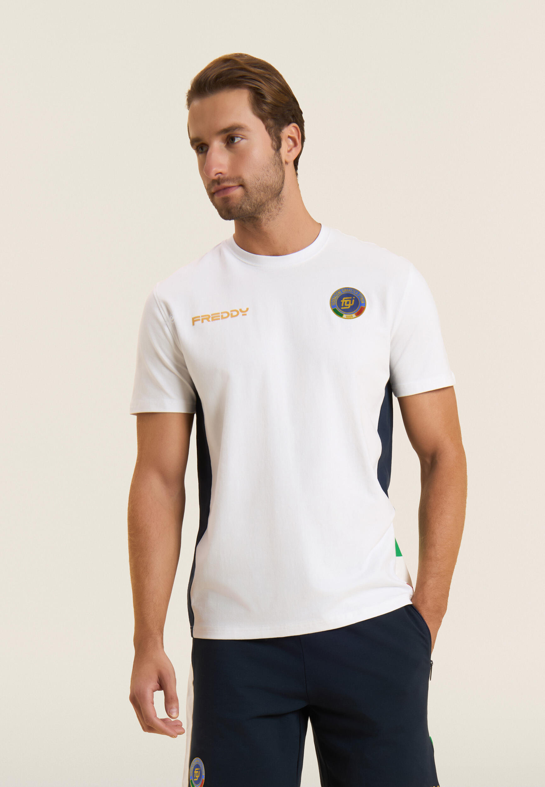T-shirt Uomo Italia FGI Bianca con Inserti Blu 2/5